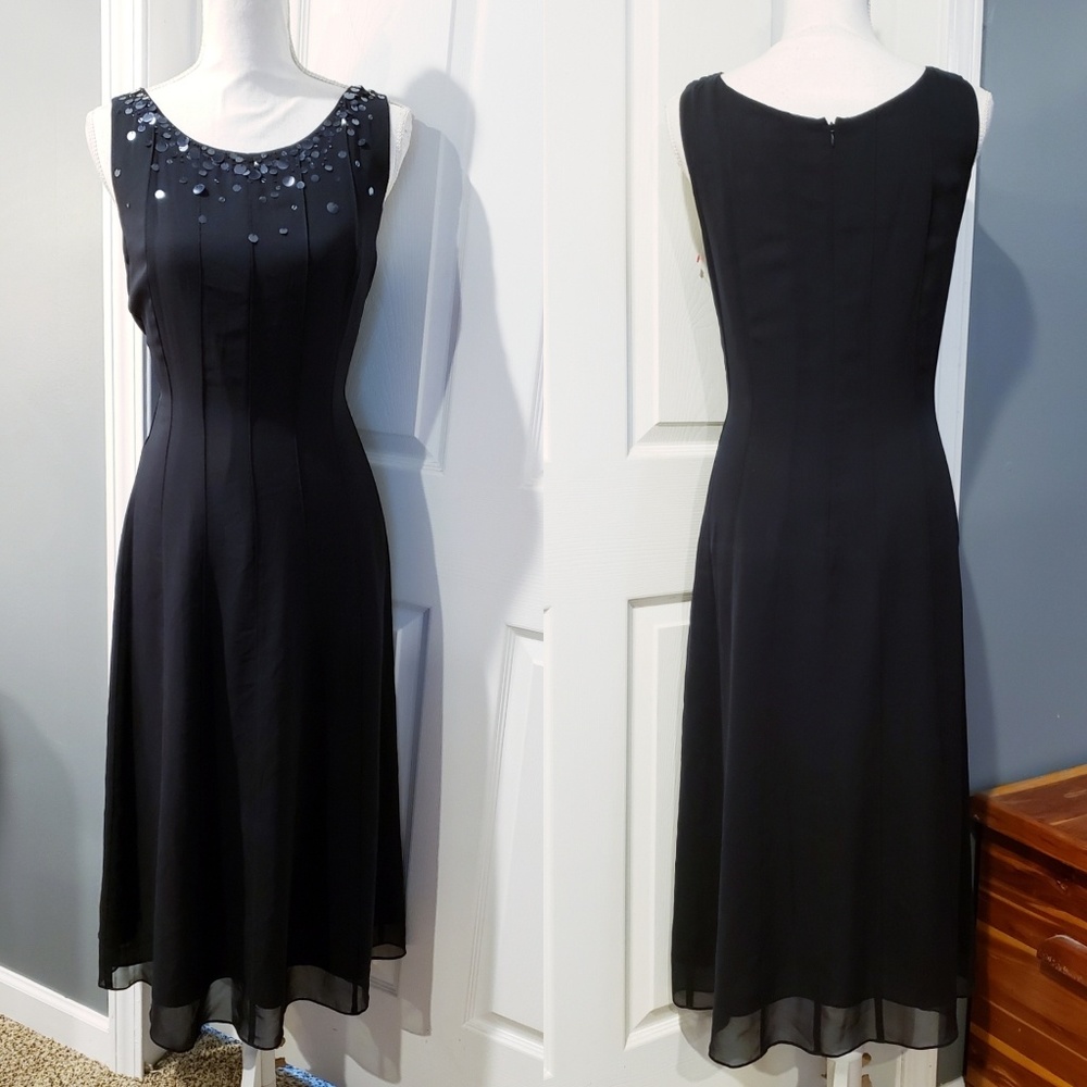 ADRIANNA PAPELL  Silk Sequined Neckline Dress